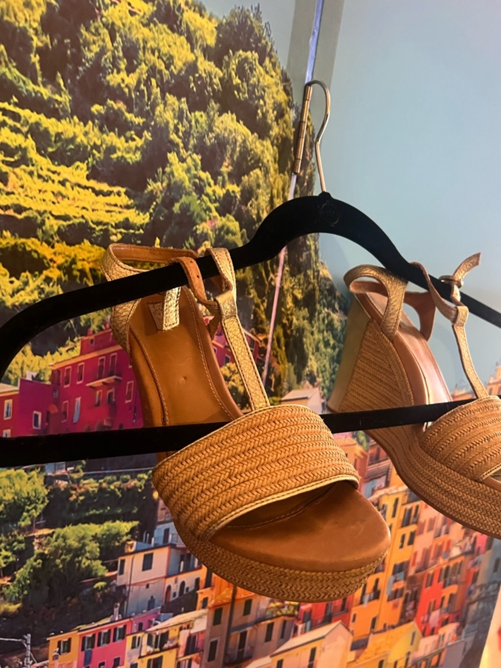 Coach Tan Woven Platform Wedge Sandals